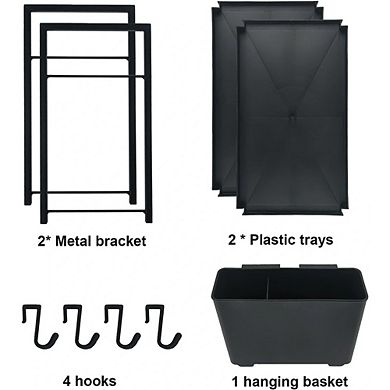 2-Tier Countertop Organizer with Basket and Hooks for Vanity Storage
