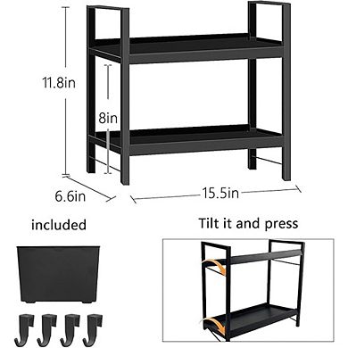 2-Tier Countertop Organizer with Basket and Hooks for Vanity Storage