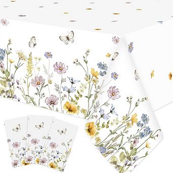 Wildflower Tablecloths, disposable plastic covers, waterproof 3 pack
