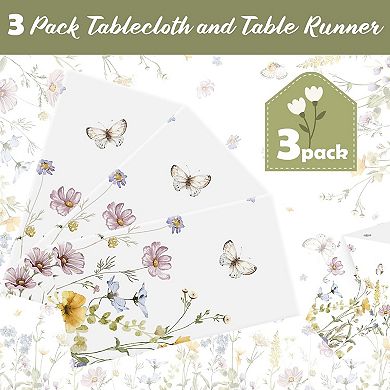 Wildflower Tablecloths, disposable plastic covers, waterproof 3 pack