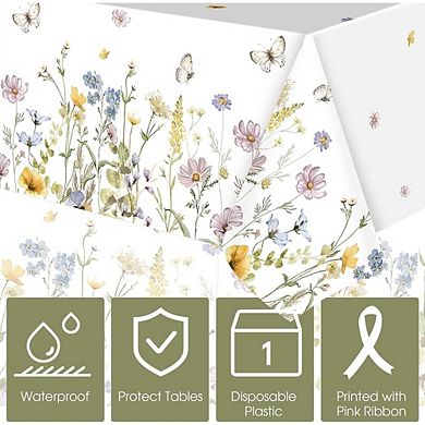 Wildflower Tablecloths, disposable plastic covers, waterproof 3 pack