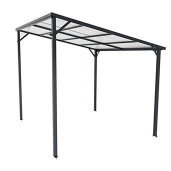 Wall Mounted Pergola Gazebo 10*8 ft, Galvanized Steel Patio, Pavilion Lean to Metal Storage Shed
