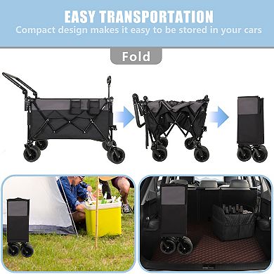 Loheer Folding Wagon Cart with Rotating Handle for Outdoor Transport