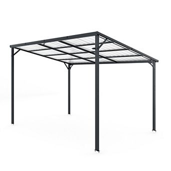 Lean to Patio Pavilion Galvanized,12*8 ft Steel Outdoor Pergola Heavy Duty Backyard Shed
