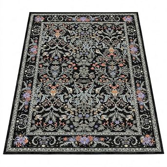 Boho Floral Washable Non-Slip Low Pile Area Rug Rubber Backing