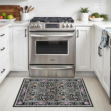 Boho Floral Washable Non-Slip Low Pile Area Rug Rubber Backing