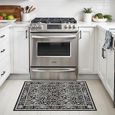 Boho Floral Washable Non-Slip Low Pile Area Rug Rubber Backing