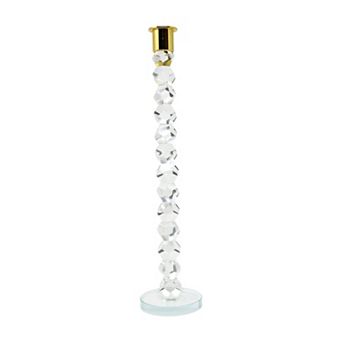HomeRoots 14" Clear And Gold Geo Stacks Crystal Tabletop Taper Candlestick