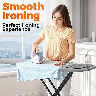 Foldable Ironing Board 13"x43" Extra-Wide Mesh Panel 7-Height Heat-Resistant Cover