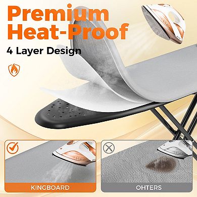 Foldable Ironing Board 13"x43" Extra-Wide Mesh Panel 7-Height Heat-Resistant Cover