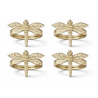 Dainty Home Dragonfly Napkin Rings Set of 4, Gold Metal Table Décor