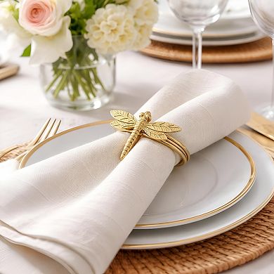 Dainty Home Dragonfly Napkin Rings Set of 4, Gold Metal Table Décor