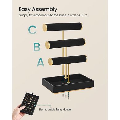 3-Tier Jewelry Display Stand with Tray & Detachable Ring Holder