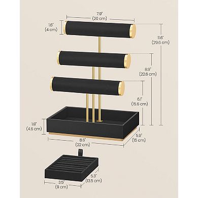 3-Tier Jewelry Display Stand with Tray & Detachable Ring Holder