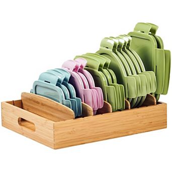 Bamboo Adjustable Lid Organizer 11 Slots 5 Dividers Drawer Tray