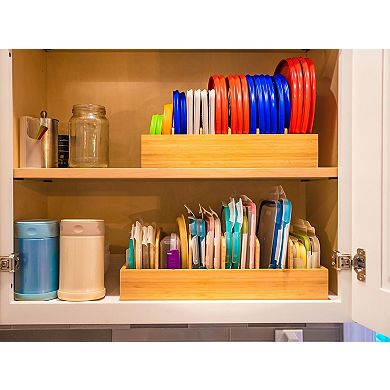 Bamboo Adjustable Lid Organizer 11 Slots 5 Dividers Drawer Tray