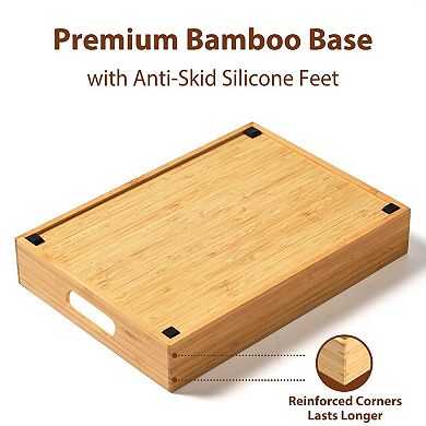 Bamboo Adjustable Lid Organizer 11 Slots 5 Dividers Drawer Tray