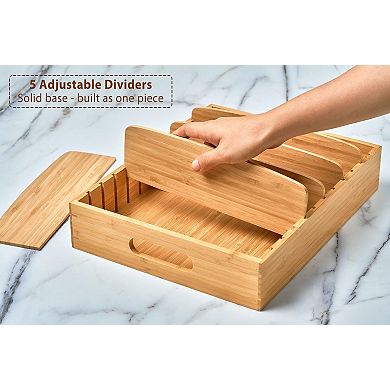 Bamboo Adjustable Lid Organizer 11 Slots 5 Dividers Drawer Tray