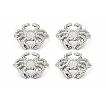 Dainty Home Crab Napkin Rings Set of 4, Silver Metal Table Decor