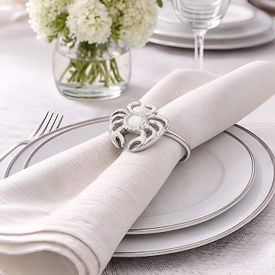 Dainty Home Crab Napkin Rings Set of 4, Silver Metal Table Decor