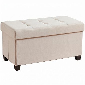 Ornavo Home Foldable Tufted 30 Inch Linen Bench Storage Ottoman with Legs