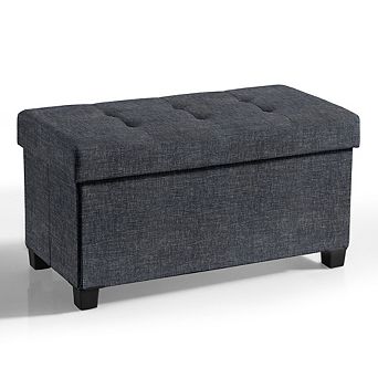 Ornavo Home Foldable Tufted 30 Inch Linen Bench Storage Ottoman with Legs