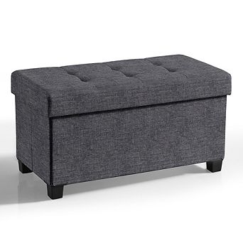 Ornavo Home Foldable Tufted 30 Inch Linen Bench Storage Ottoman with Legs