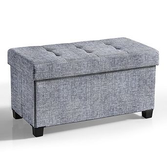 Ornavo Home Foldable Tufted 30 Inch Linen Bench Storage Ottoman with Legs