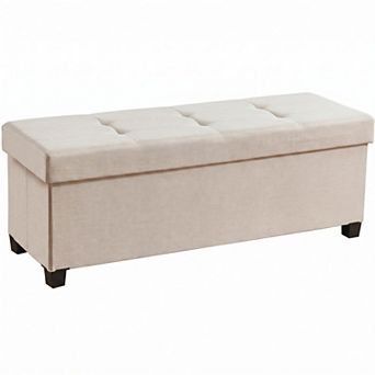 Ornavo Home Foldable Tufted 43 Inch Long Linen Bench Storage Ottoman with Legs