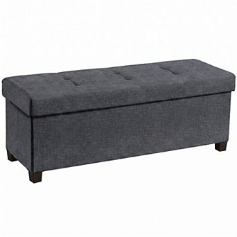 Ornavo Home Foldable Tufted 43 Inch Long Linen Bench Storage Ottoman with Legs
