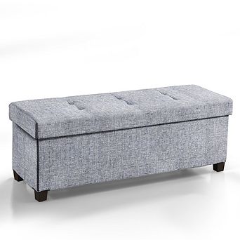 Ornavo Home Foldable Tufted 43 Inch Long Linen Bench Storage Ottoman with Legs