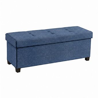 Ornavo Home Foldable Tufted 43 Inch Long Linen Bench Storage Ottoman with Legs