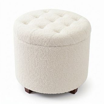 Ornavo Home White Boucle Round Tufted Storage Ottoman