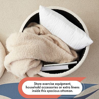 Ornavo Home White Boucle Round Tufted Storage Ottoman