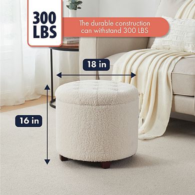 Ornavo Home White Boucle Round Tufted Storage Ottoman
