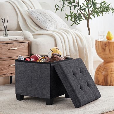 Ornavo Home 15 Inch Square Linen Storage Ottoman with Legs