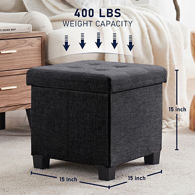 Ornavo Home 15 Inch Square Linen Storage Ottoman with Legs