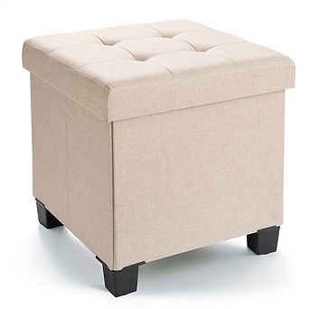 Ornavo Home 15 Inch Square Linen Storage Ottoman with Legs