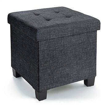 Ornavo Home 15 Inch Square Linen Storage Ottoman with Legs