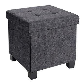 Ornavo Home 15 Inch Square Linen Storage Ottoman with Legs