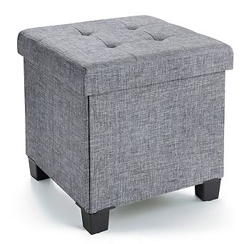Ornavo Home 15 Inch Square Linen Storage Ottoman with Legs