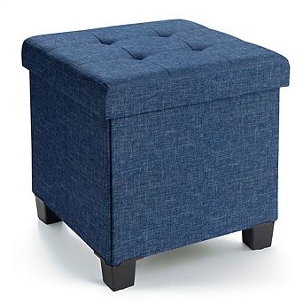 Ornavo Home 15 Inch Square Linen Storage Ottoman with Legs