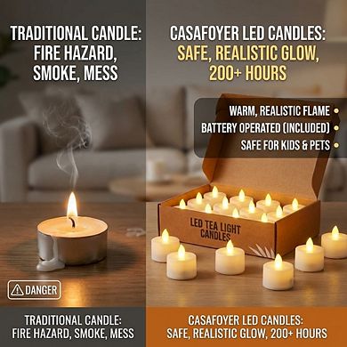 24 Pack LED Tea Light Candles, Lasting Battery Operated, 200 + Hour Flameless Tealight Candles