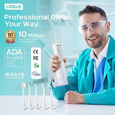 COSLUS E40 Cordless Water Flosser, 10 Pressure Settings, Rechargeable, Portable for Travel