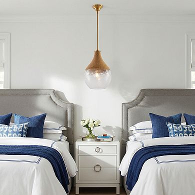 13" Modern Gold Glass and Rope Globe 1-Light Pendant Light Adjustable Hanging Ceiling Fixture