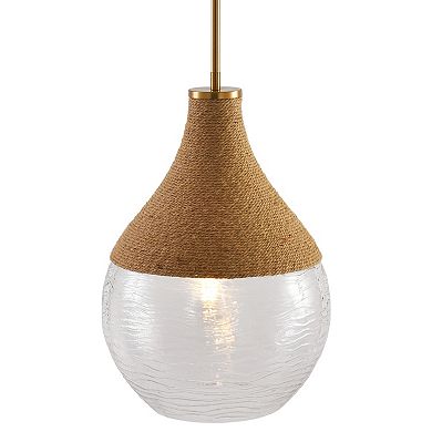 13" Modern Gold Glass and Rope Globe 1-Light Pendant Light Adjustable Hanging Ceiling Fixture