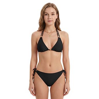 Charmo Women Gold Accent Halter Triangle Bikini Set
