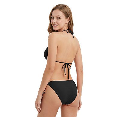 Charmo Women Gold Accent Halter Triangle Bikini Set