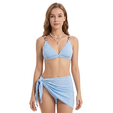 Charmo Women Textured Beaded Strap Bikini 3 Piece Set