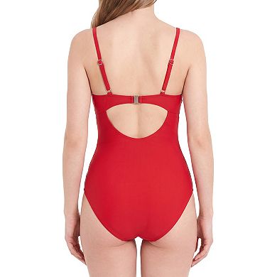 Charmo Women Colorful Stripe Trim Ruched One Piece Swimsuit